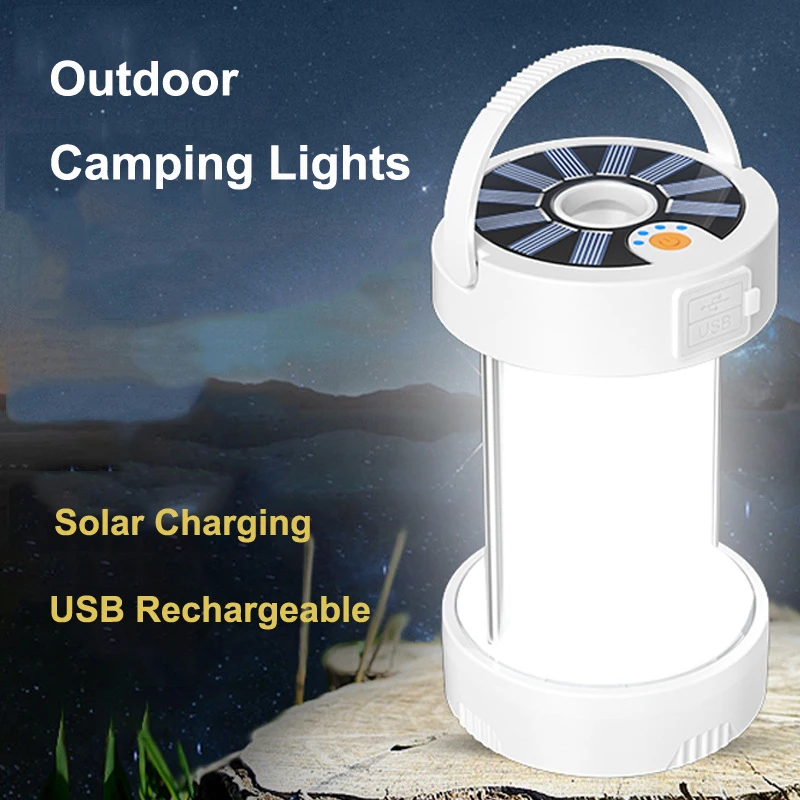 Наружные кемпинговые фонари Яркий светодиодный Солнечный кемпинговый фонарь USB Перезаряжаемый аварийный светильник Многофункциональный фонарь для палатки