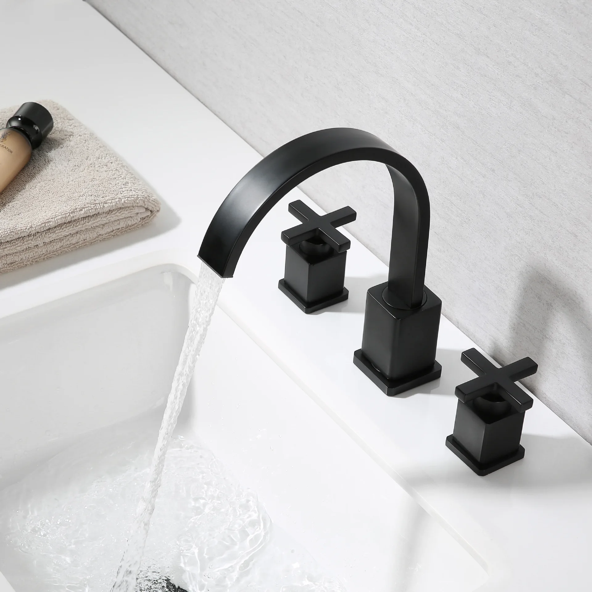 Новый стиль, черный латунный кран для раковины в ванной комнате, три отверстия, Смеситель для раковины с двумя ручками, Кран для холодной и горячей воды, высококачественный кран для ванной комнаты