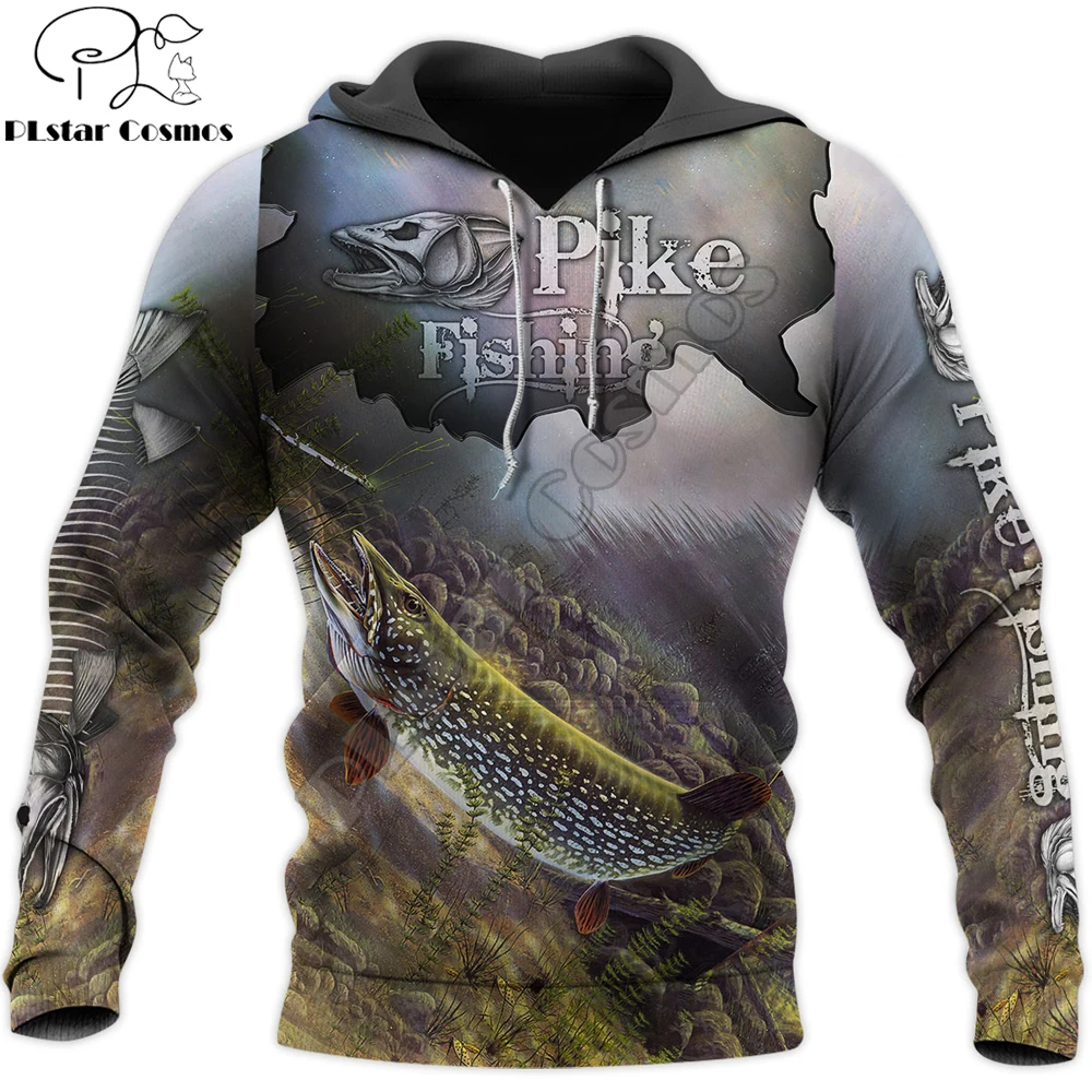 Осенняя модная мужская толстовка с капюшоном, крутые толстовки с 3D принтом для рыбалки на щуку, толстовка Унисекс, повседневная спортивная одежда DW788