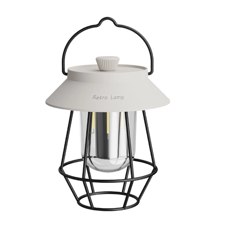 Перезаряжаемый фонарик с металлической ручкой, винтажный светильник для наружной подвесной палатки, светло-белый