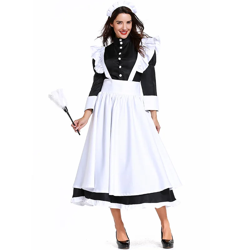 Плюс Размер Классический Черный Белый Французский Костюм горничной Для взрослых Дам, Одежда Официанта, Платье для женщин, Нарядное платье для Вечеринки на Хэллоуин