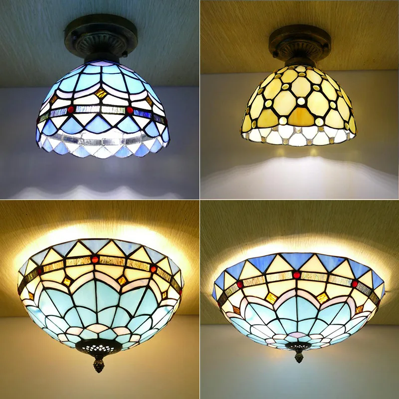 Потолочный светильник из витражного стекла от Тиффани, Средиземноморский Простой Современный Круглый Потолочный светильник, Инженерный светильник