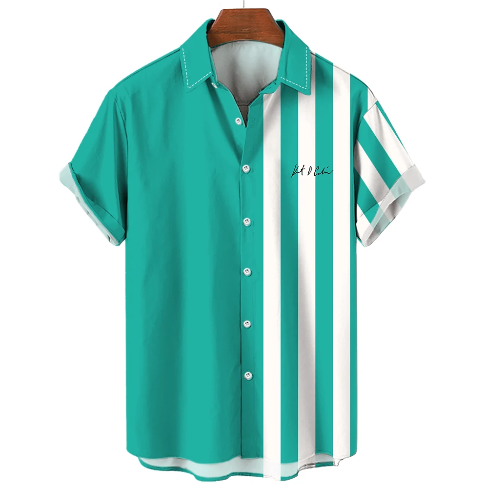 Простая мужская рубашка, летняя рубашка с короткими рукавами, Рубашки с принтом в полоску, Свободные повседневные мужские топы Harajuku, мужская одежда Оверсайз