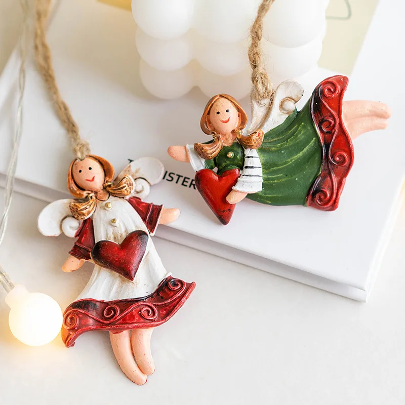 Рождественская Елка Подвесной декор Кукла Ангел Подвесные подвески из смолы Винтажное украшение для домашней вечеринки