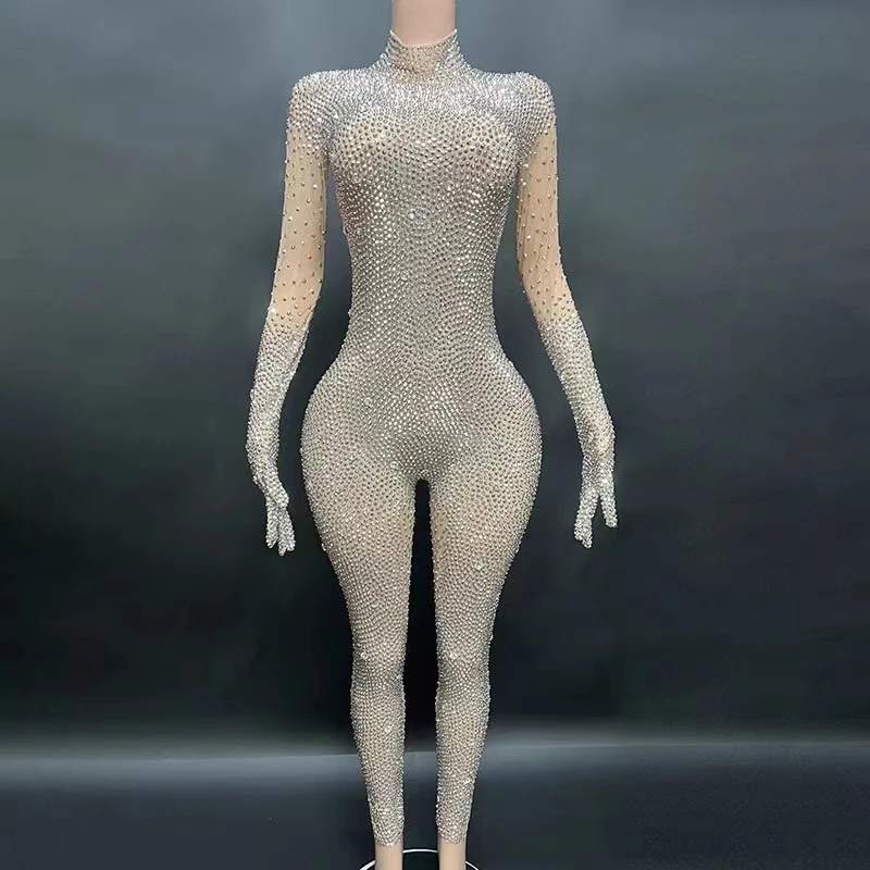 Роскошная бриллиантовая сексуальная цельнокроеная одежда с длинным рукавом sexy club в обтяжку