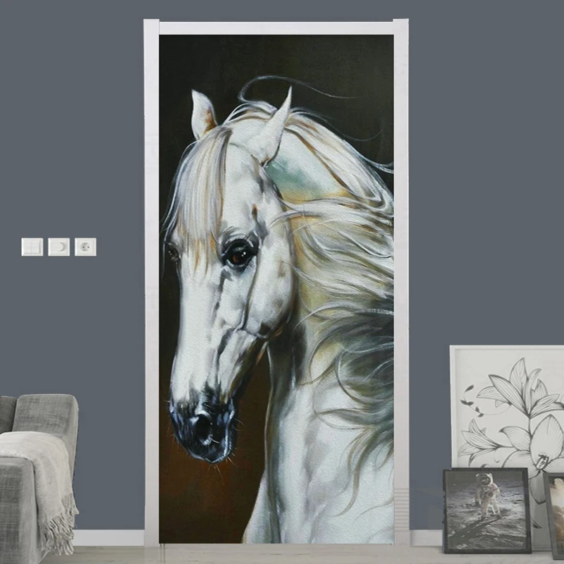 Современная картина маслом, наклейка на дверь в виде лошади, Гостиная, Спальня, ПВХ самоклеящиеся водонепроницаемые обои, креативное украшение двери