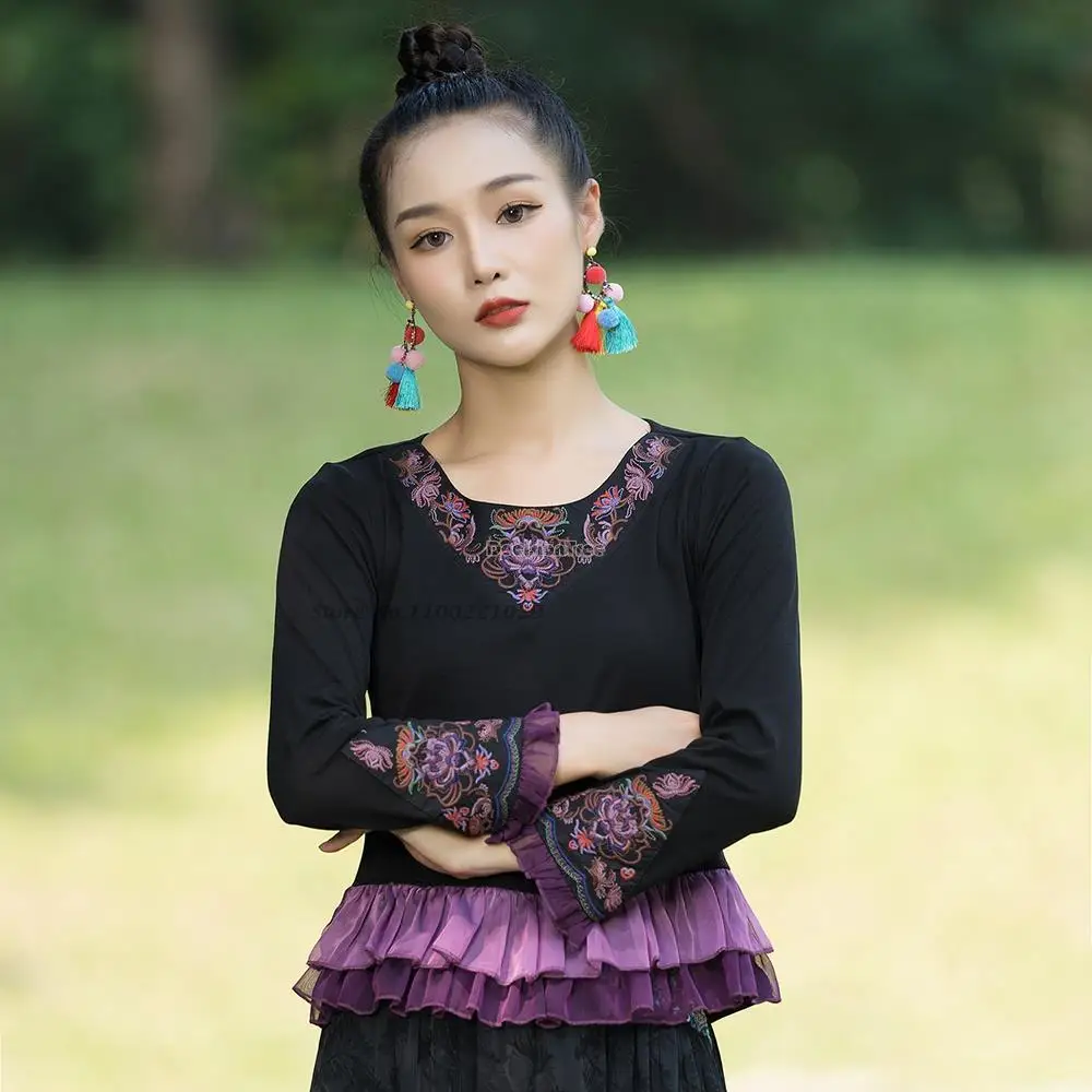2023 женский ципао топ, костюм в стиле тан, блузка-чонсам, традиционная китайская винтажная блузка с национальной цветочной вышивкой, ретро рубашки hanfu