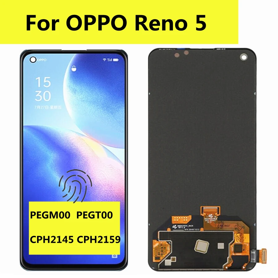 AMOLED Для Oppo Reno5 4G 5G CPH2145 CPH2159 ЖК-дисплей с Сенсорным экраном и Цифровым Преобразователем В Сборе Для Oppo Reno 5 Display