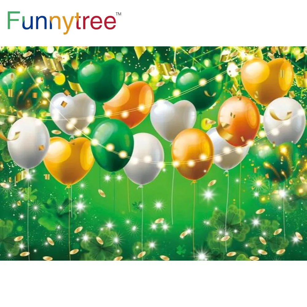 Funnytree, Фон Ко Дню Святого Патрика, Блестящий Зеленый Ирландский Боке, Счастливый Трилистник, Весенний фестиваль, Фон для Фотозоны