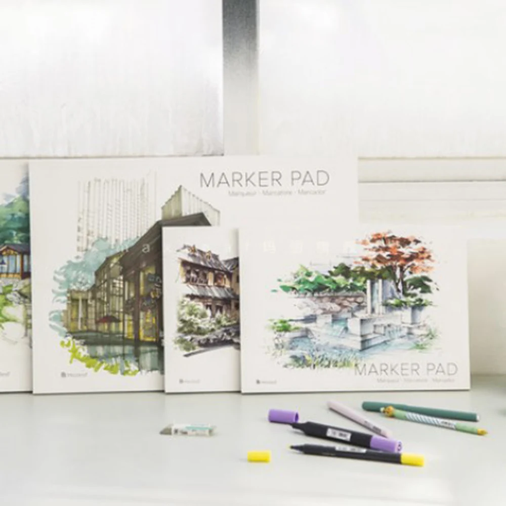 Блокнот для рисования маркером формата А3/А4, 32 листа плотной бумаги (160 г), цветные карандаши, записные книжки