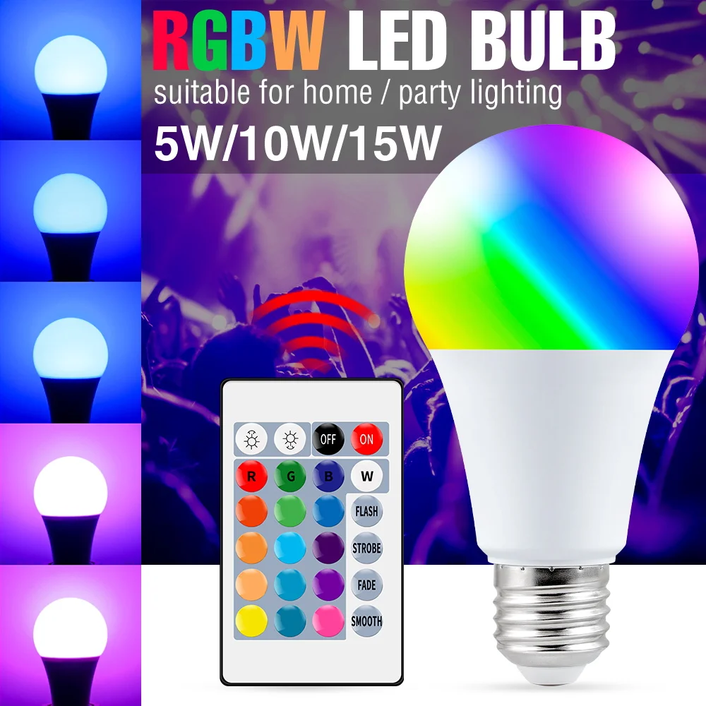 Лампа Led 220V Точечный Светильник E27 RGBWW Led Лампа Smart Control RGB Light Led Lampa 5W 10W 15W Красочная Меняющаяся Лампа 110V RGBW Лампа