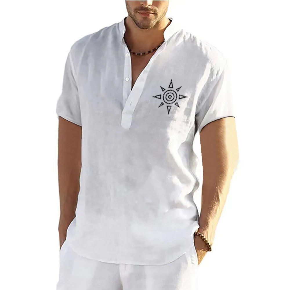 Новая Рубашка Для мужчин Henley, Топы с коротким рукавом, 3D Одежда с изображением Солнца, Модная Дизайнерская одежда, Уличная одежда Для мужчин, Гавайские Рубашки 2023