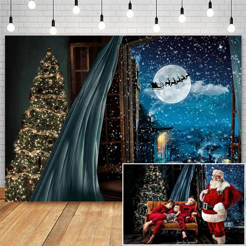 Окно Mocsicka в Канун Рождества, Снежные фоны для фотосъемки, Сани Санта-Клауса, Реквизит для Фотостудии, Украшения для Рождественской елки