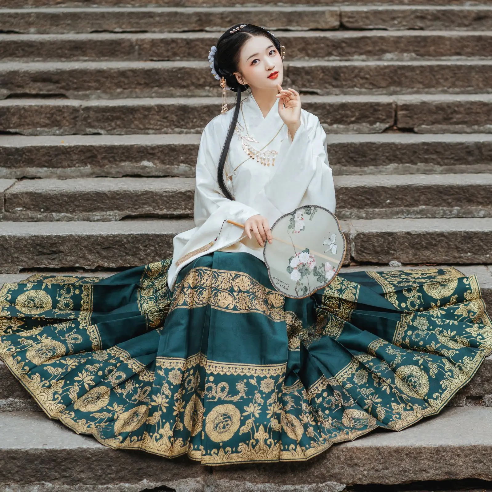 Оригинальная юбка Hanfu В Китайском стиле, Ткачество Династии Мин, Золотая юбка с лошадиным лицом, подол 4,5 м