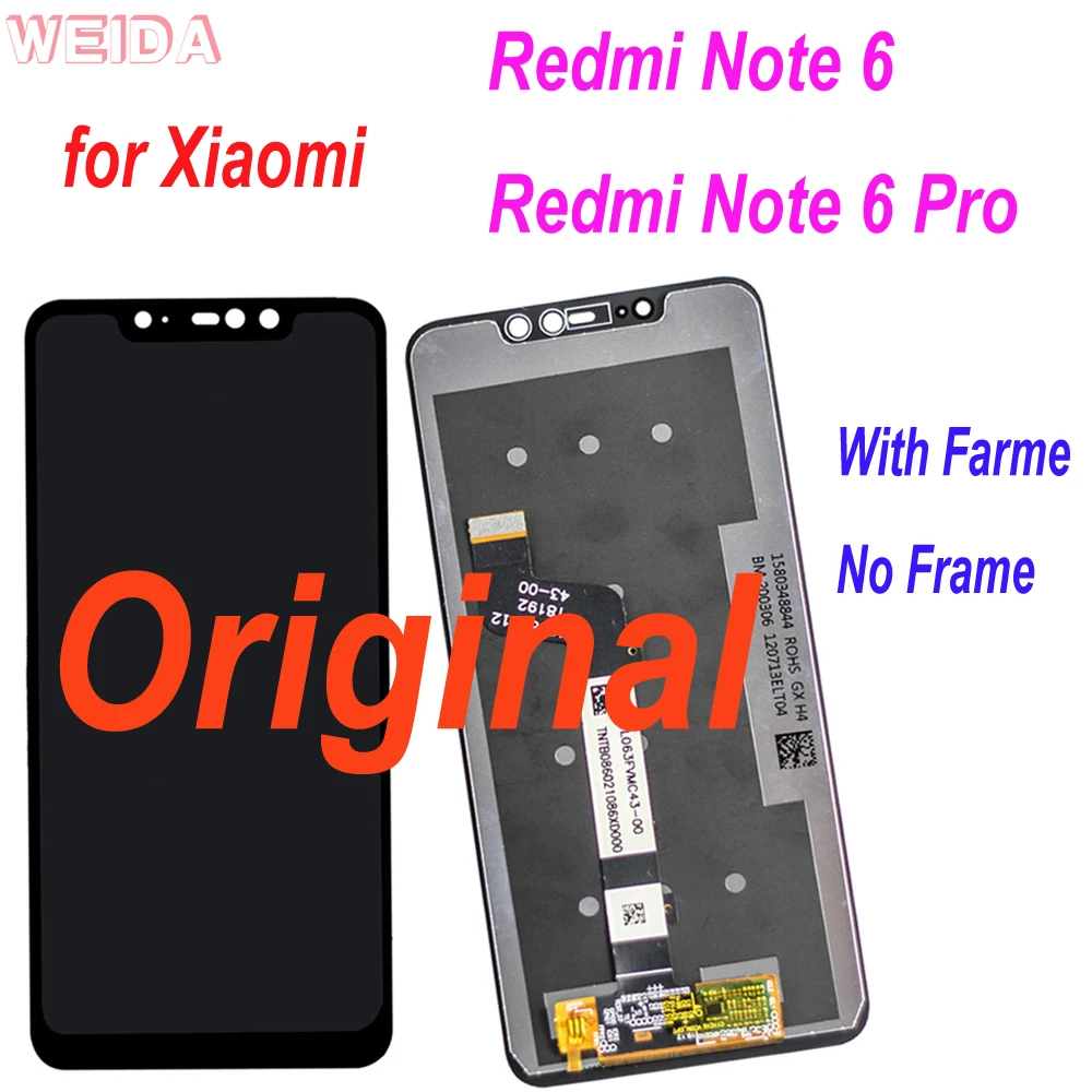 Оригинальный ЖК-дисплей для Xiaomi Redmi Note 6 ЖК-дисплей с сенсорным экраном и цифровым преобразователем в сборе с рамкой для замены дисплея Redmi Note 6 Pro