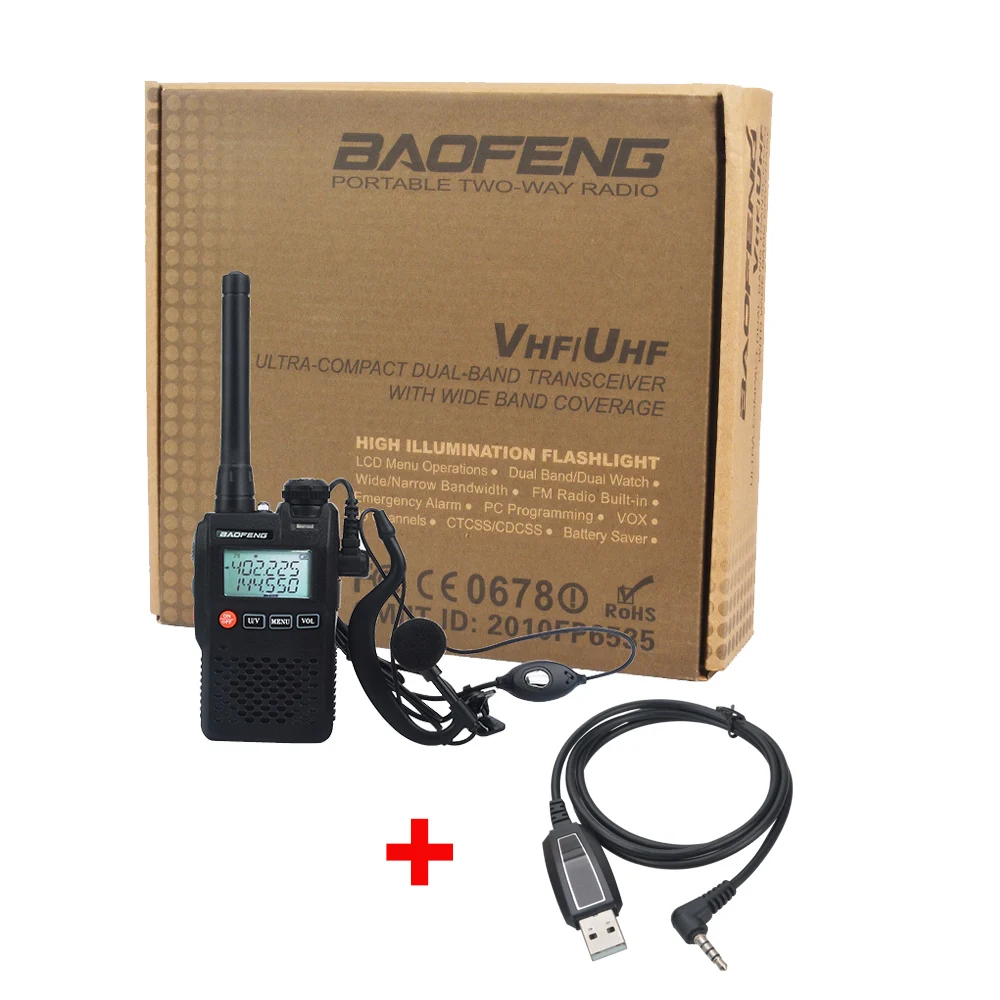 Портативная рация Baofeng UV-3R Mini Двухдиапазонная 136-174 МГц 400-470 МГц VHF UHF Портативная FM-рация с кабелем для программирования