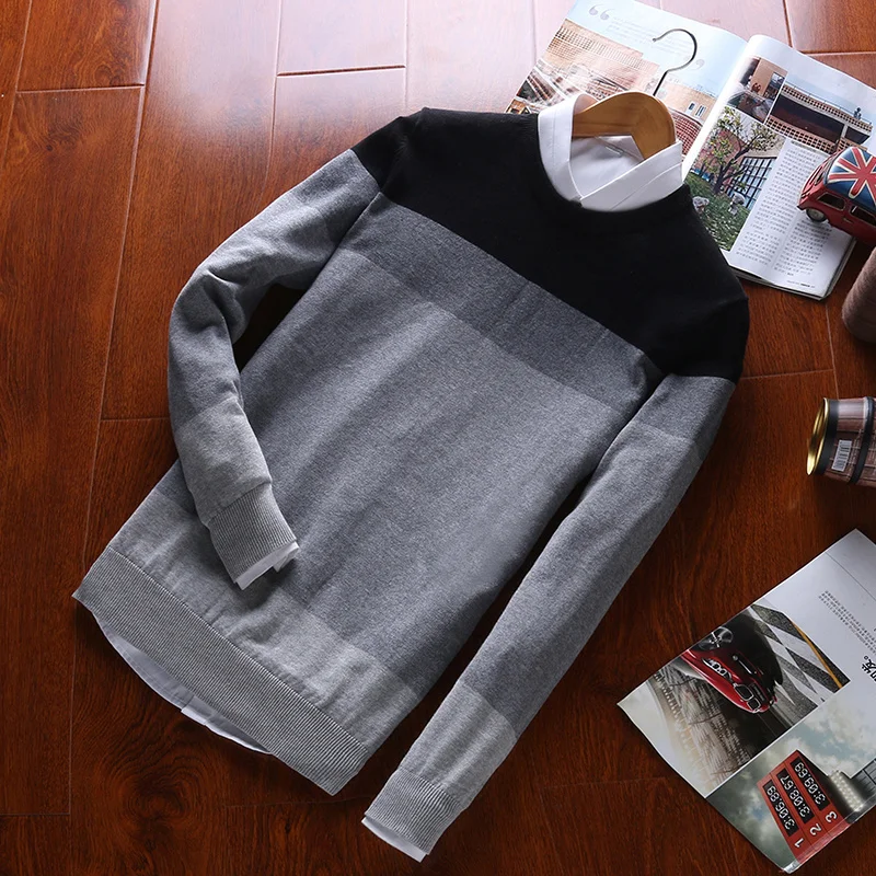 Топ из 100% хлопка, Модный Брендовый пуловер, вязаный свитер в полоску, Мужская Повседневная однотонная одежда-джемпер